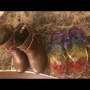 Brown boots/ MK flip flap $30.
